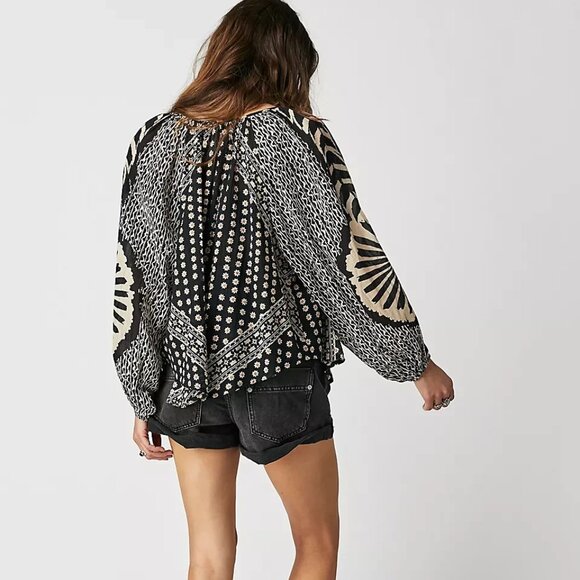 Free People Elena Floral Boho Printed Peasant Top Size Small - Picture 8 of 11